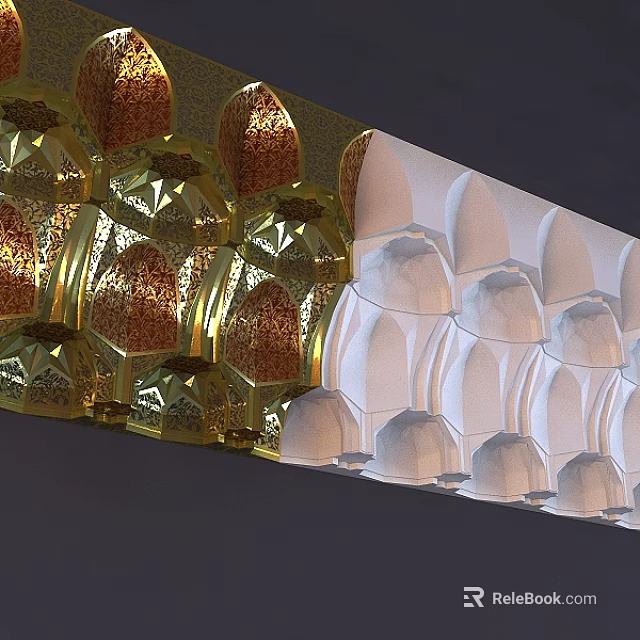Gypsum Cornice Decoration Featuring Gold And White Intricate Decorative Patterns In Classic Style 3d model 