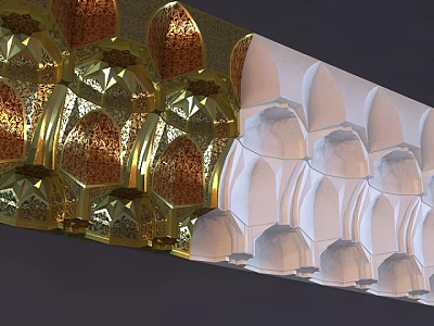 Gypsum Cornice Decoration Featuring Gold And White Intricate Decorative Patterns In Classic Style 3d model