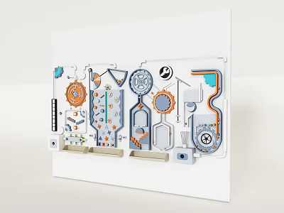 Colorful Building Blocks With Geometric Shapes Gears Orange Blue And Design Components 3d model