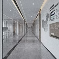 Modern Office Corridor With Glass Partitions Display Boards And Gray Flooring