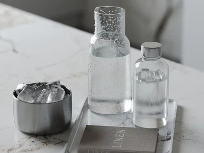 Elegant Arrangement On Marble Countertop With Glass Bottles Ice Bucket And Linen Box 3d model