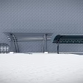 Outdoor Metal Canopy With Curved Support Columns And Transparent Roof Design
