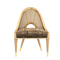 Elegant Leisure Chair Featuring Golden Frame Curved Backrest Mesh Design Circular Cutout And Plaid Cushion