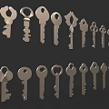 Metal Door Handles With Various Designed Keys Arranged In Display Rows 3d model