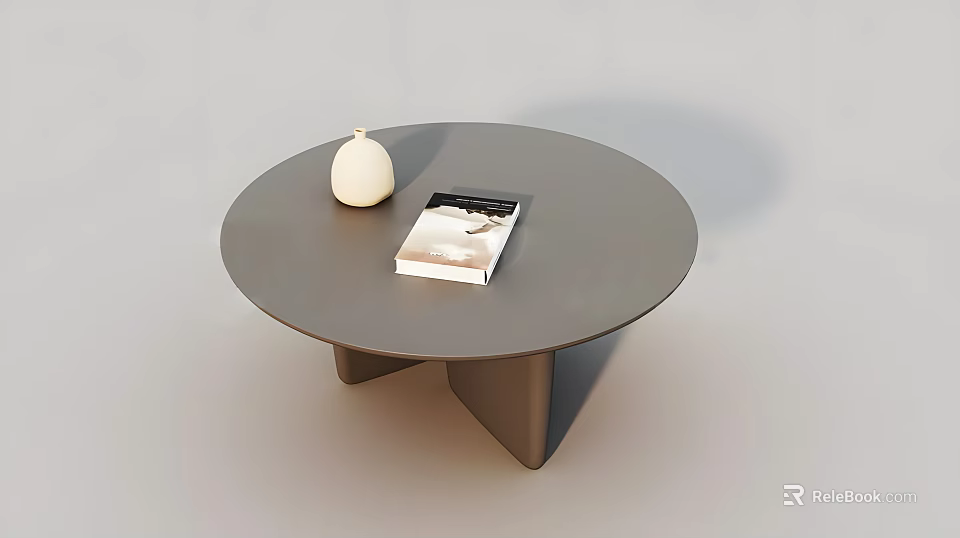 Modern Minimalist Round Gray Coffee Table With Triangular Legs White Ornament And Book 3d model