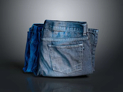 Classic Blue Denim Jeans With Stylish Pocket Design Stacked On Dark Surface 3d model