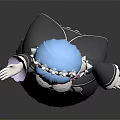 Anime Style Game Character With Blue Pink Hair In Black White Maid Outfit