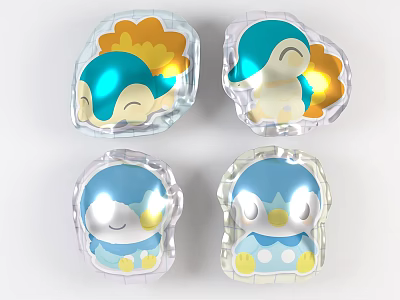 Adorable Four Piece Inflatable Cartoon Characters Toys with Transparent Casing and Blue Yellow Design 3d model