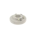 Circular Multi Seat Sofa With Light Gray Upholstery And Geometric Pattern Pillows