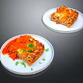 Baked Lasagna With Rich Tomato Sauce And Fresh Herbs On White Plates