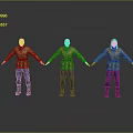 Game Film Characters 3D Models With Yellow Jackets Blue Jeans Brown Boots In Three Poses