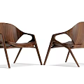 Modern Single Chair With Walnut Wooden Frame And Curved Armrests Design