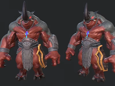 Fantasy Mythical Creature Design With Muscular Build Horned Head And Glowing Gem 3d model