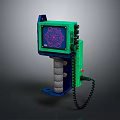 Handheld Device With Green Blue Casing Display Screen And Pattern Knobs Cable