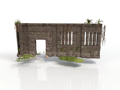 Modern Interior Design With Stone Archway Vines And Lush Green Plants 3d model