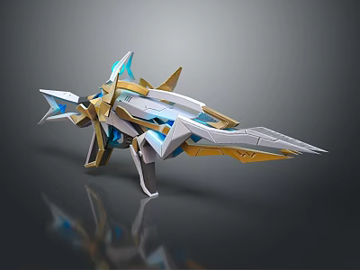 Cartoon Style Sci Fi Weapon With Sharp Blue Gold White Geometric 3D Rendered Design 3d model