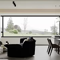 Modern Minimalist Open Living And Dining Room With Panoramic View Window And Elegant Interiors
