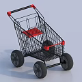 Black Frame Shopping Cart as Public Facility with Red Seat Handle and Wheels