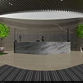 Elegant Modern Sales Center Interior Featuring Marble Reception Desk Green Plants And Ambient Lighting