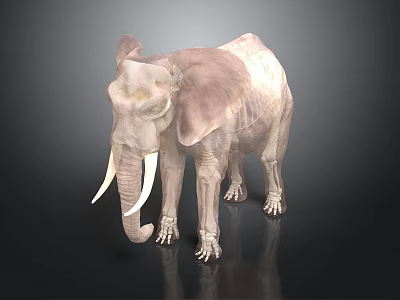 Realistic Elephant 3D Model With Long Tusks Large Ears And Trunk On Black Background 3d model