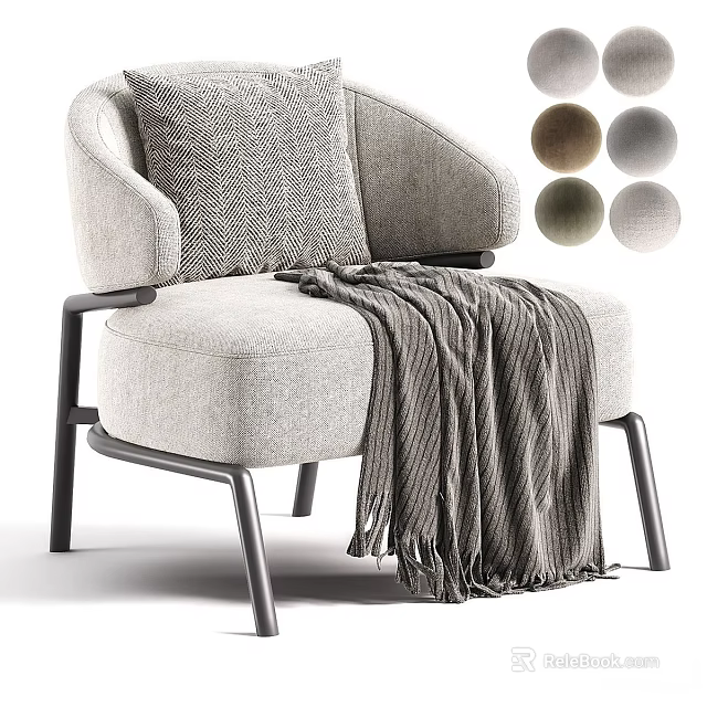 Light Gray Fabric Single Sofa with Cushion Throw Blanket and Color Options 3d model 
