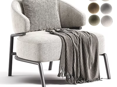 Light Gray Fabric Single Sofa with Cushion Throw Blanket and Color Options 3d model