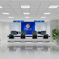 Modern Service Hall With Blue Background Wall Police Badge Service Counters And Waiting Chairs