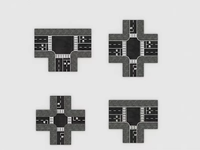 Four Different Black And White Architectural Floor Plan Layouts With Square Centers 3d model