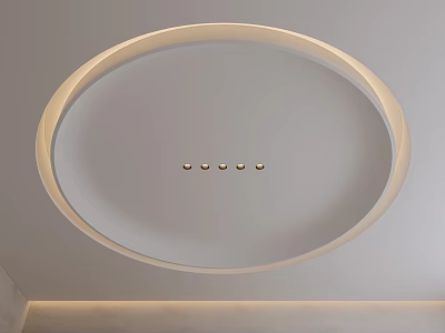 Modern White Ceiling Design with Circular LED Strip and Recessed Spotlights 3d model