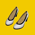 Elegant White Women's High Heel Shoes With Black Trim And Yellow Soles
