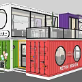 Colorful Container Building With Retro Design Multiple Units Balcony And Round Windows 3d model