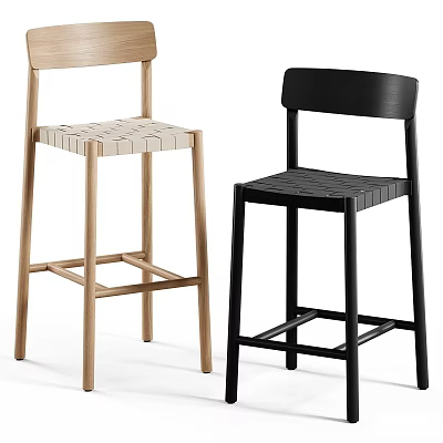 Modern Light Wood And Black Bar Stools With Woven Seat And Wooden Frame 3d model