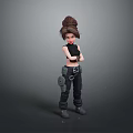 3D Game Movie Character With Brown Bun Hairstyle Black Sleeveless Top Cargo Pants Crossed Arms