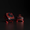Traditional Red And Black Lacquer Boxes With Intricate Patterns And Ring Handles On Black Background 3d model