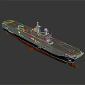 Gray And Red Warship With Flat Deck Yellow Area Superstructure And Detailed Design