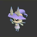 Cute Game Movie Character With Purple Pointed Hat Pink Dress And Star Magic Wand