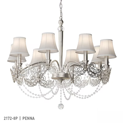 Luxury Crystal Chandelier With White Lampshades Metal Carved Arms And Hanging Crystal Chains 3d model