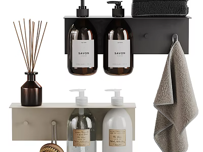 Modern Bathroom Accessories Set With Bottles Towel Diffuser And Sponge 3d model