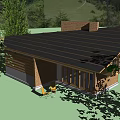 Modern Single Family House With Wooden Structure Brick Walls Sloped Roof Large Glass Windows Patio