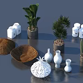 Stylish Household Items Including Green Plants Planters Woven Baskets White Vases And Candles