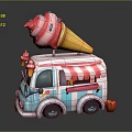Colorful Ice Cream Truck With Giant Cone And Candy Basket