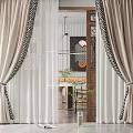 Beige Curtains with Black Geometric Patterns and Sheer Panels for Modern Home Interior