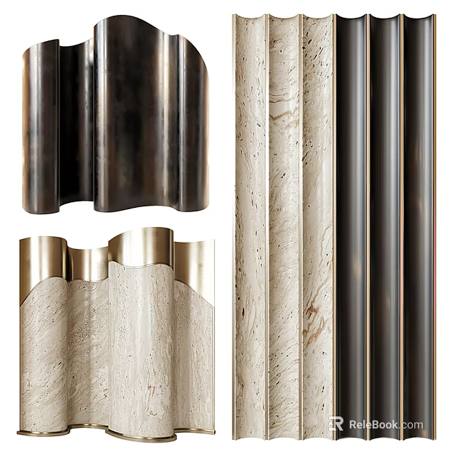 Elegant Modern Room Dividers Featuring Metal Frames And Marble Decorative Panels 3d model 