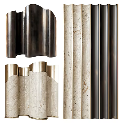 Elegant Modern Room Dividers Featuring Metal Frames And Marble Decorative Panels 3d model