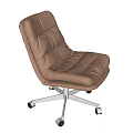 Brown Leather Office Chair With Tufted Design And Silver Metal Base On Wheels
