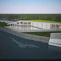 Aerial View Planning of Waterfront Building With Green Roof Surrounding Roads And Forest Areas