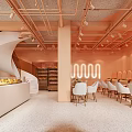 Modern Bubble Tea Shop Interior With Spiral Staircase And Display Shelves