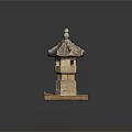 Traditional Stone Lantern With Pagoda Style Roof And Carved Square Base