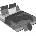 Modern Double Bed With Gray White Pillows And Cozy Gray Blanket
