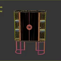 Modern Black And Gold Cabinet With Shelves Circular Ornament And Golden Legs